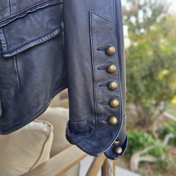 Joie Lamb Leather Military Style Silk Liner Women's Double Breasted Jacket Small - Picture 2 of 7